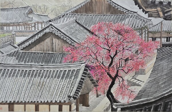 화엄 홍매106x70cm,수묵담채.2025.[그림=이상표 화백]