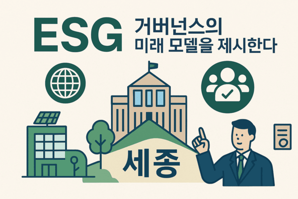 세종은 단순한 행정도시를 넘어, 친환경 도시개발을 이끄는 공공기관과 ESG 공시·데이터 표준화 시범사업이 펼쳐지는 공간이며, 주민참여형 행정혁신이 구현되는 거버넌스 실험장이다.[이미지=생성형AI]
